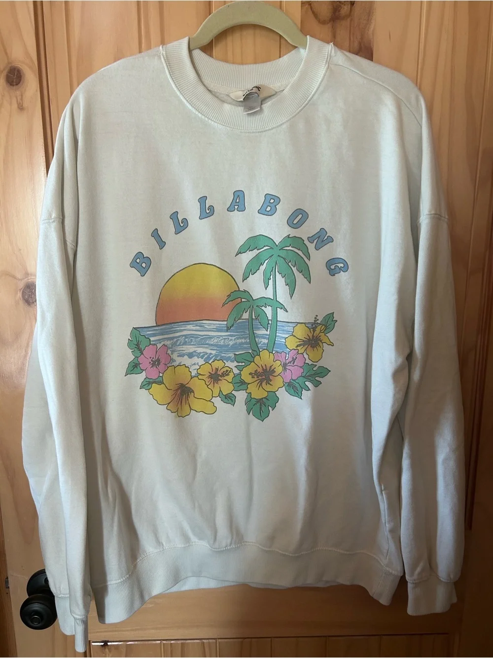 Billabong Cream Crewneck Sweatshirt with Tropical Sunset Graphic